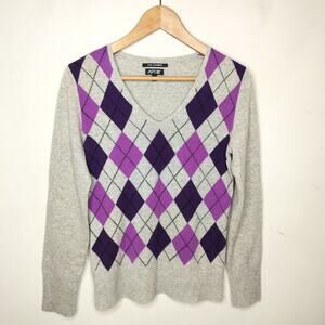 Apt 9 Cashmere Sweater Argyle Diamond Purple